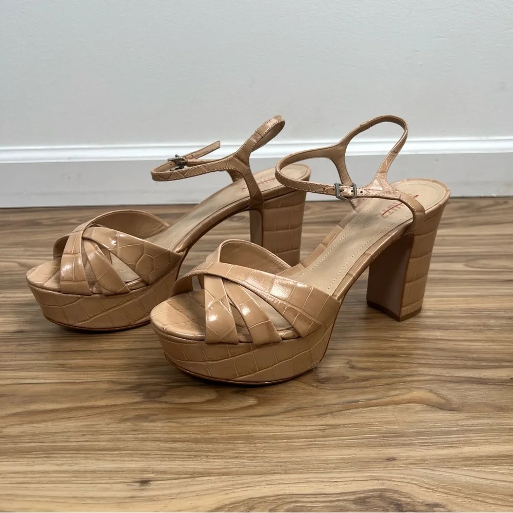 SCHUTZ Tan Croc-Embossed Platform Heels